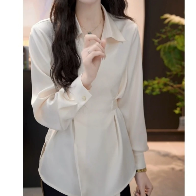 【洛斯心事】法式设计感V领交叉绑带收腰显瘦衬衫LK2501716