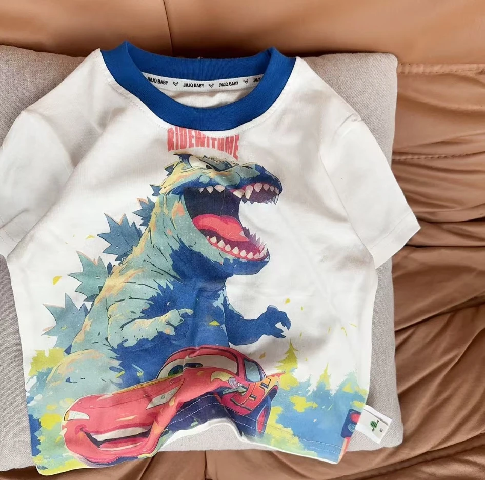 【JMJQ 25200】夏季新款中小童韩版大面积霸王龙印花短袖体恤