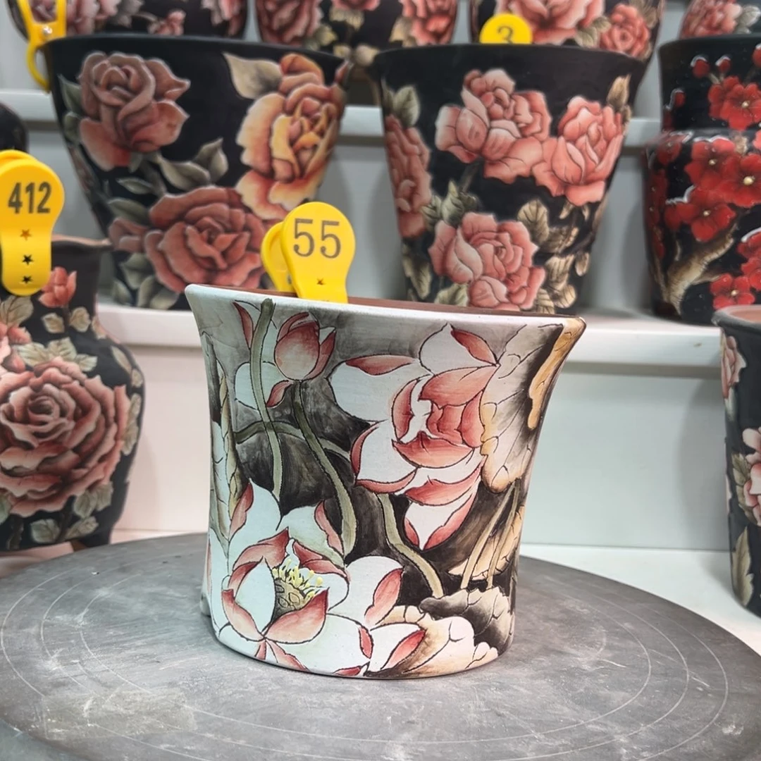 紫砂花盆手绘花盆55