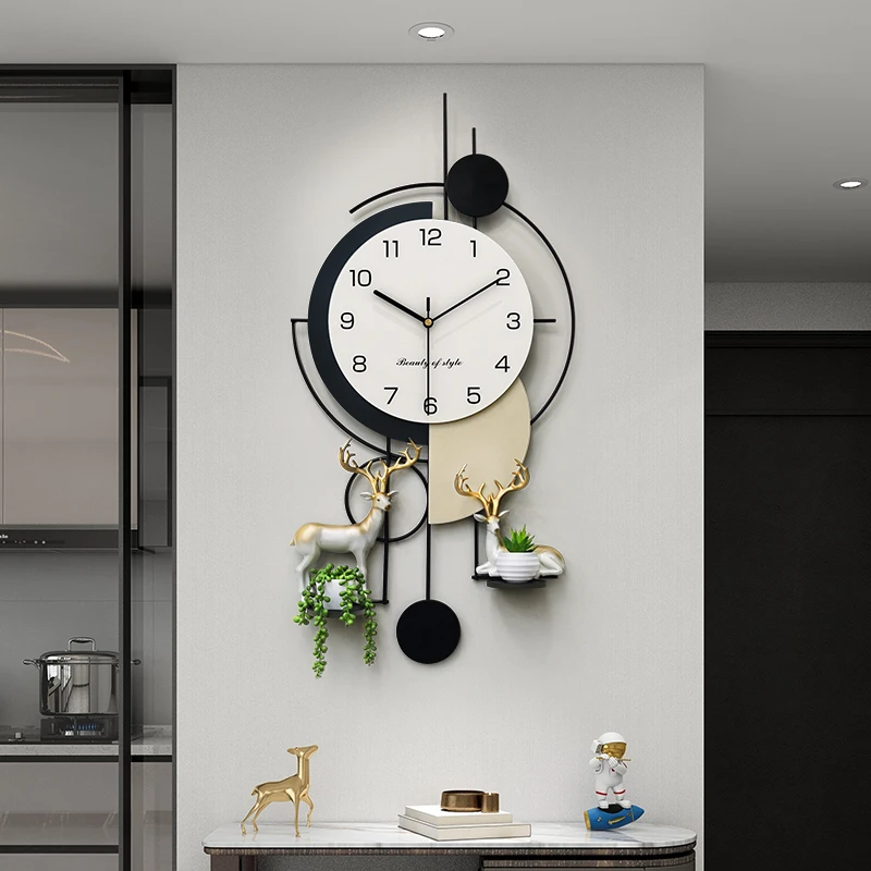 鹿鹿高升--创意简约静音装饰挂钟家用大气个性客厅挂墙钟表挂件