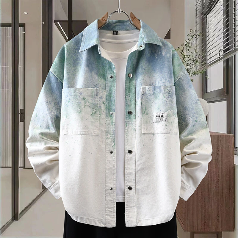 2025青少年春季新款男款渐变色潮流牛仔夹克港风休闲百搭款外套