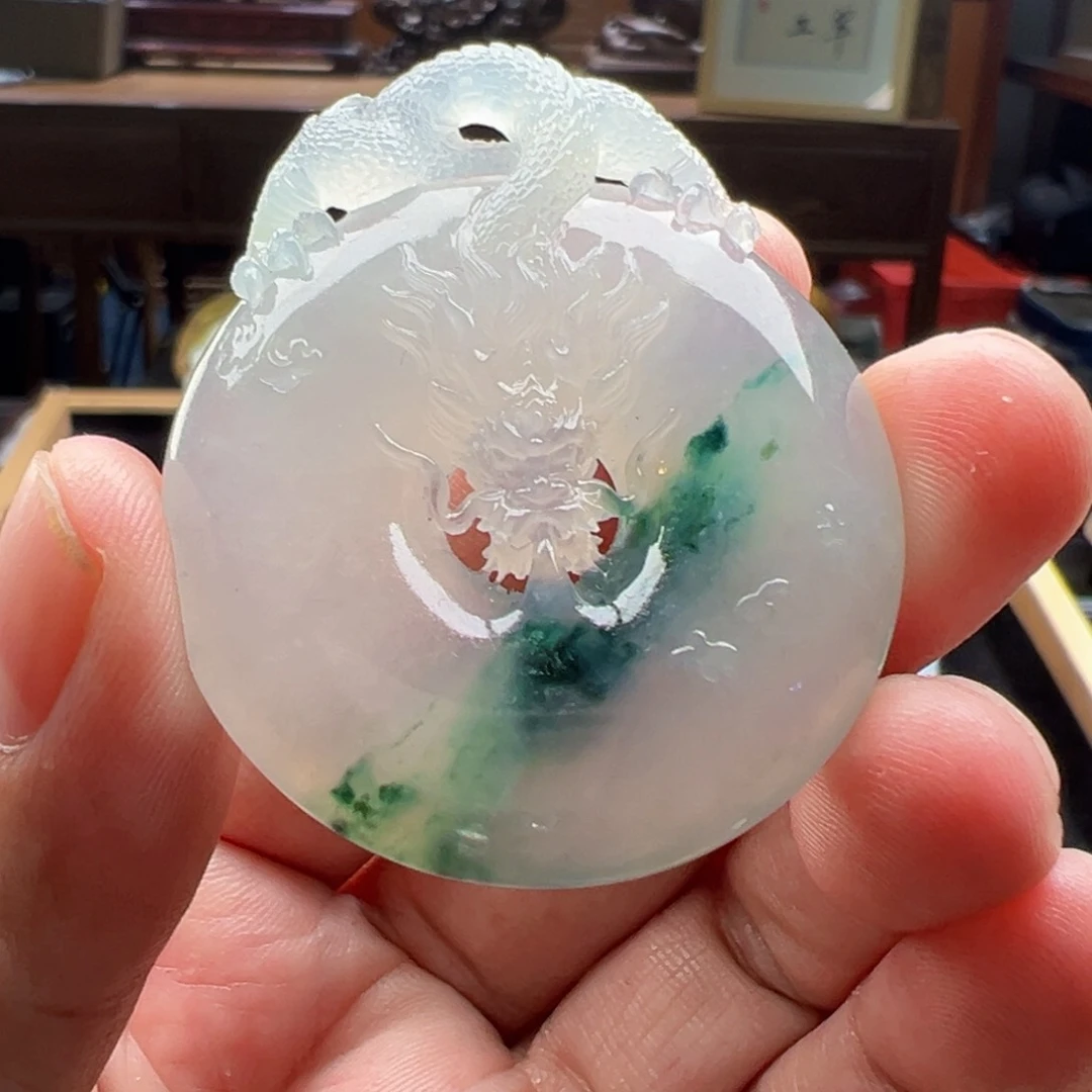 颈饰未镶嵌翡翠一****年天然缅甸翡翠龙扣吊坠