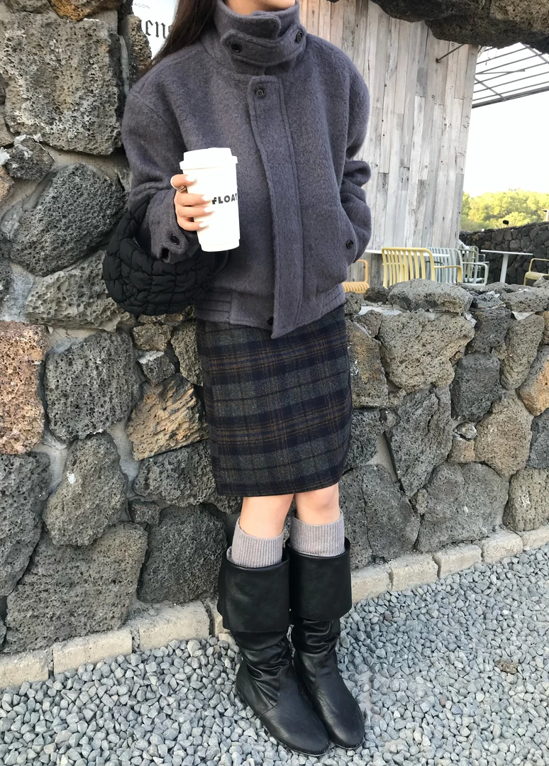 JYZ SEASON.半身裙毛呢冬款套装高腰拉链短裙常规厚款呢子极简风