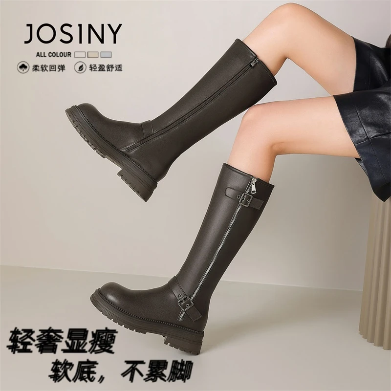 卓诗尼时装骑士靴女2025秋季薄款厚底粗跟西部牛仔靴不过膝长筒靴