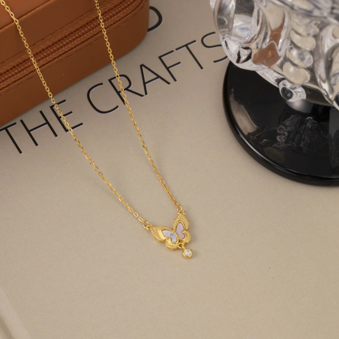 坠链均925银 仙气灵动七彩双飞蝴蝶项链百搭轻奢气质送女友好礼