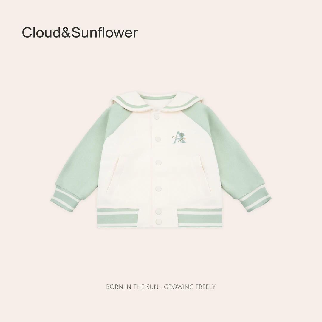 女童大翻领字母A后背自行车刺绣撞色休闲外套1112956