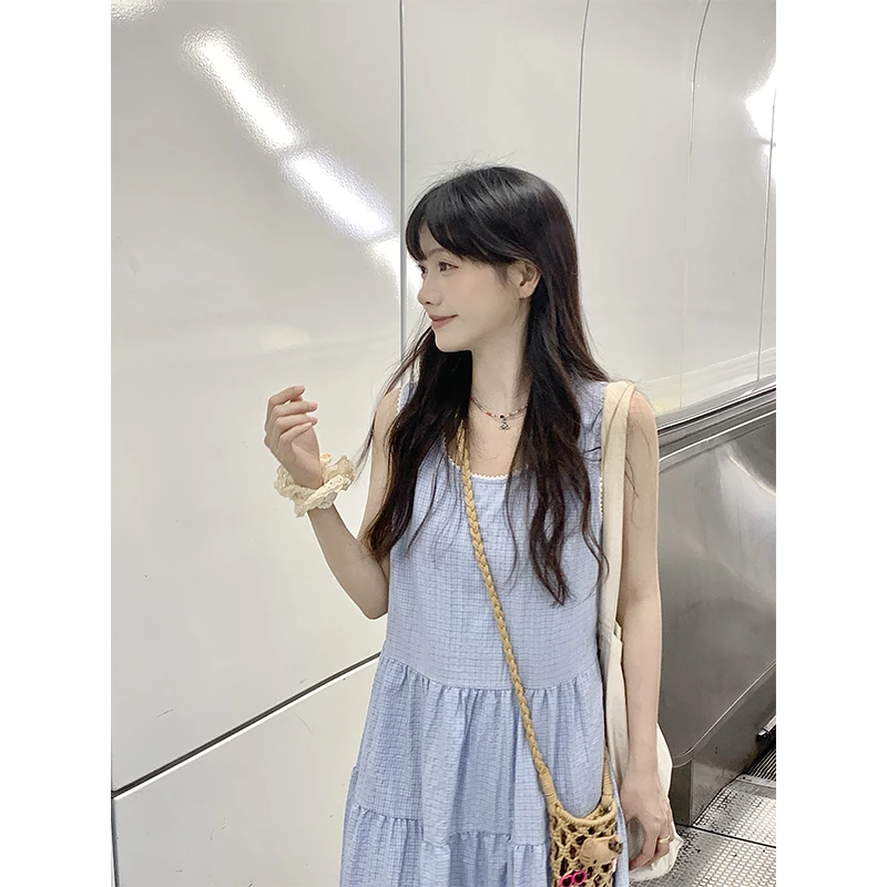 【陈仔】【蓝风铃】花边领口无袖背心蛋糕裙泡泡棉少女连衣裙4