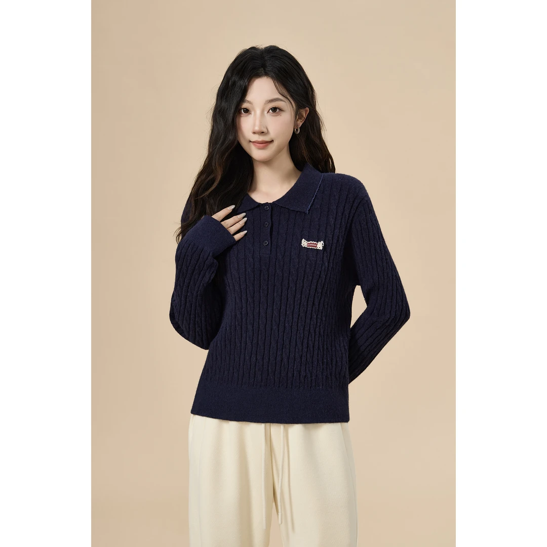 【双12提前购】25秋季纯色翻领领套头开衫休闲百搭毛衣