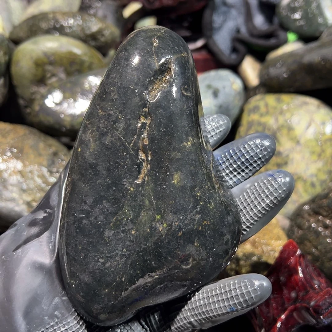 合金蛇纹石玉西藏藏玉药王石米*?
