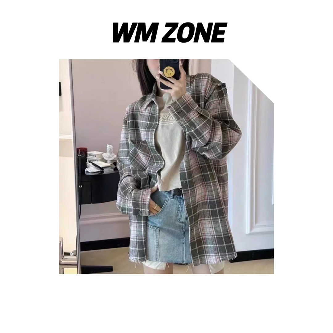 3-3059-23047单口袋格纹毛边衬衫