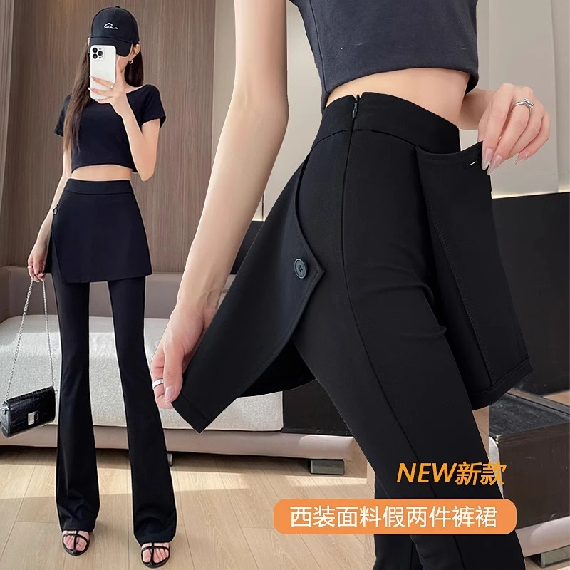 黑色喇叭裤女高腰显瘦假两件一体西装裙裤微喇裤子春夏季2025新款