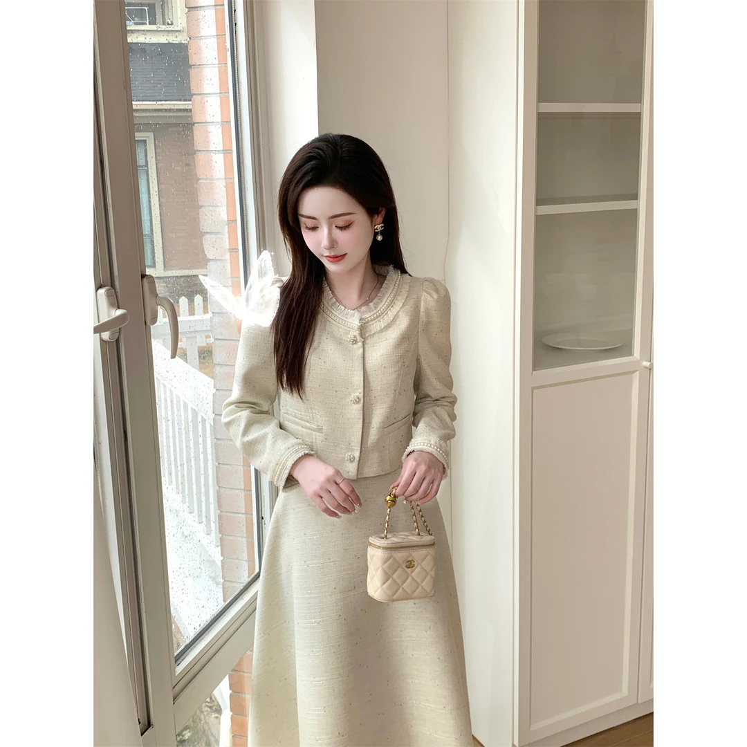 欣儿优选●JJD3TZ419C单排扣小香外套+半身长裙女莫奈花园风