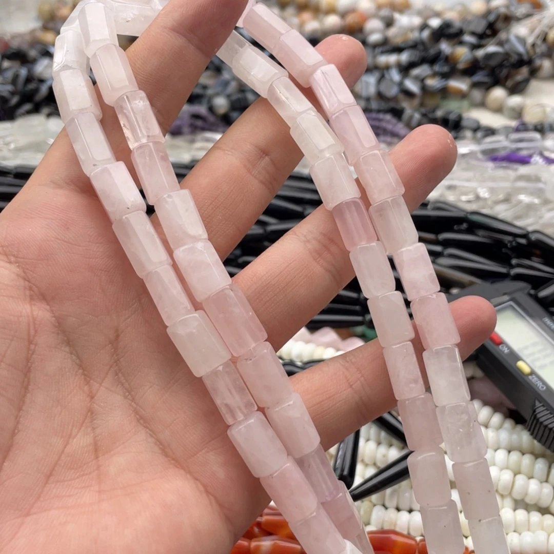 合金玛瑙/玉髓珠宝奇石一条装8*12mm粉水六棱管珠