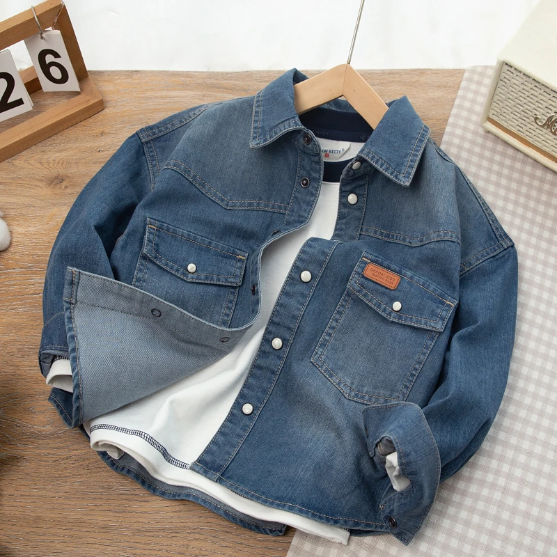 男童牛仔衬衫春秋款2025儿童装中大童男孩纯棉休闲长袖开衫5195