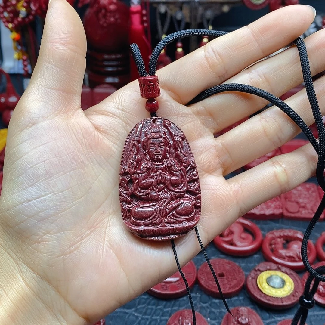 天然辰砂大号经典千手观音吊坠