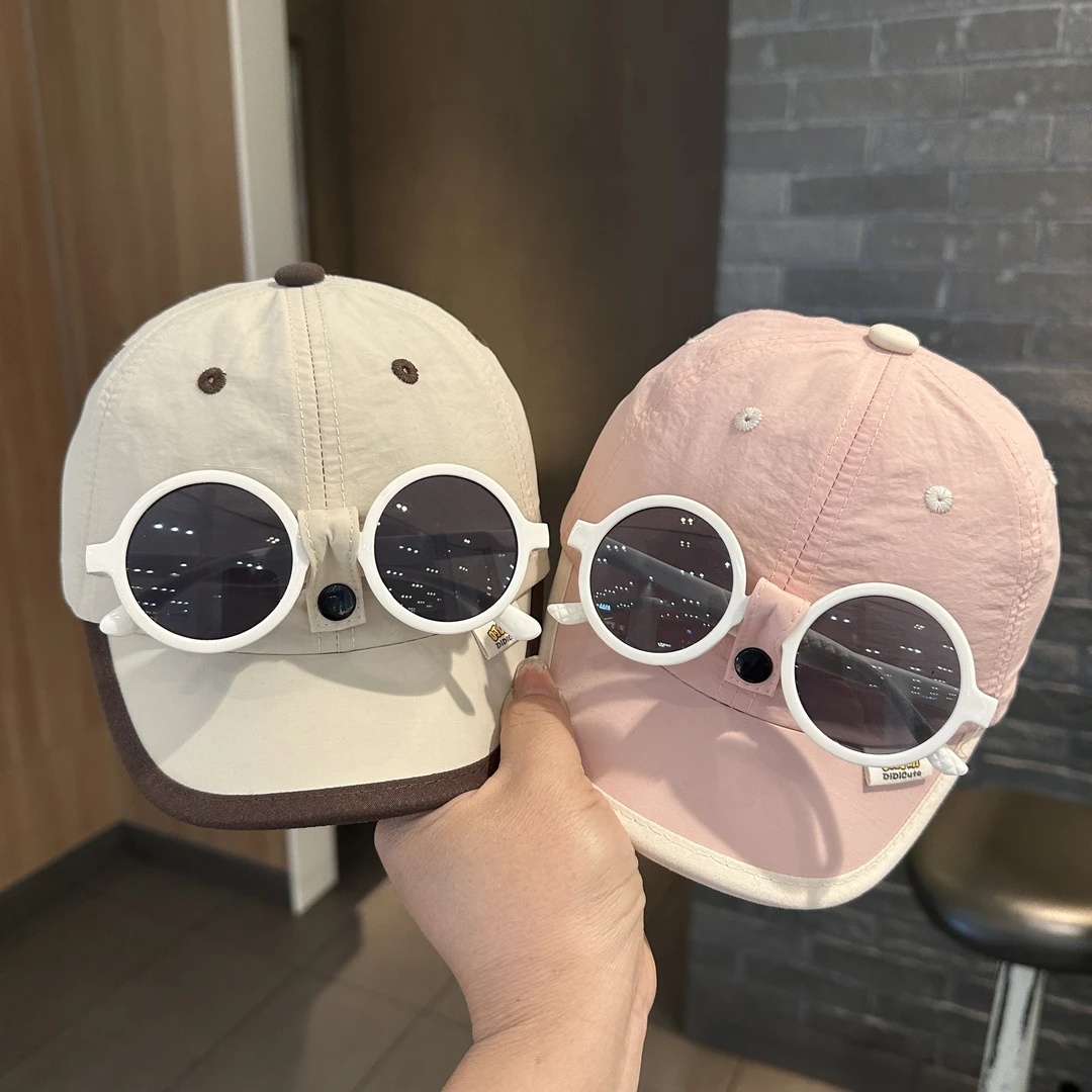 宝宝墨镜鸭舌帽短檐遮阳防晒帽速干男宝男女童新款亲子眼镜棒球帽