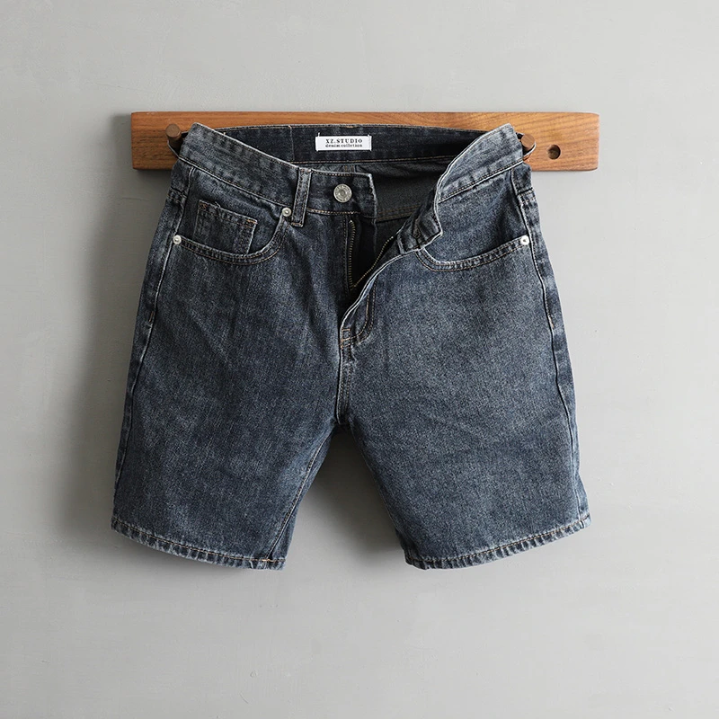 范希巴迪夏季新款牛仔五分裤男潮流简约百搭修身小脚无弹潮牌短裤