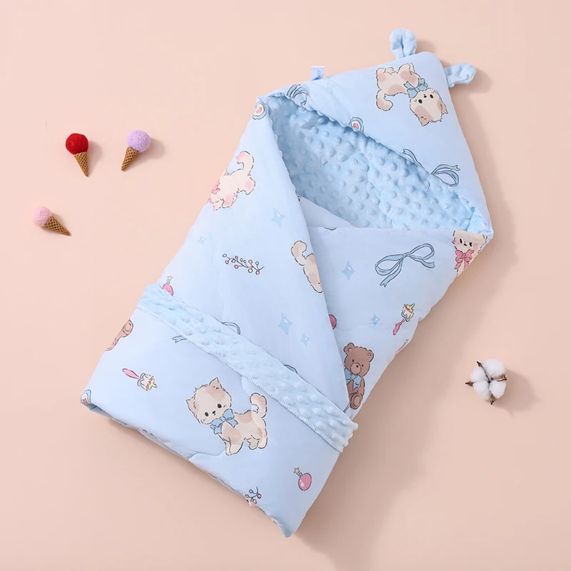 婴儿豆豆绒抱被夹棉厚款新生儿春夏秋冬季抱被外出产房抱被