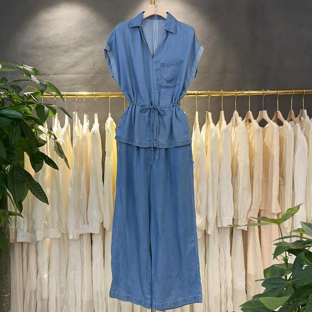 K2016套装设计师裤子牛仔复古时尚套装时尚女装简约阔腿裤