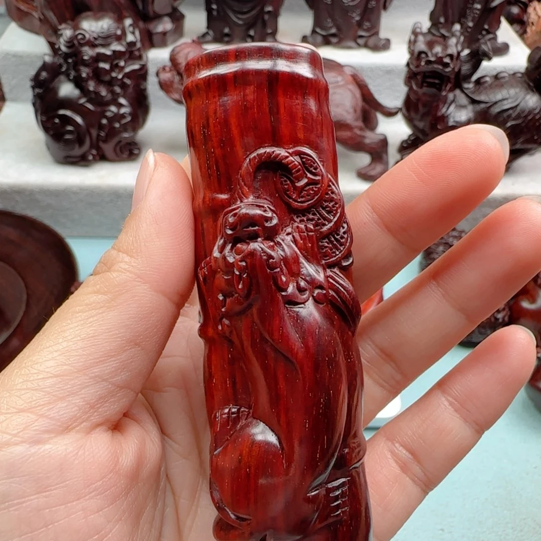 小叶紫檀把件小***魔竹节貔貅