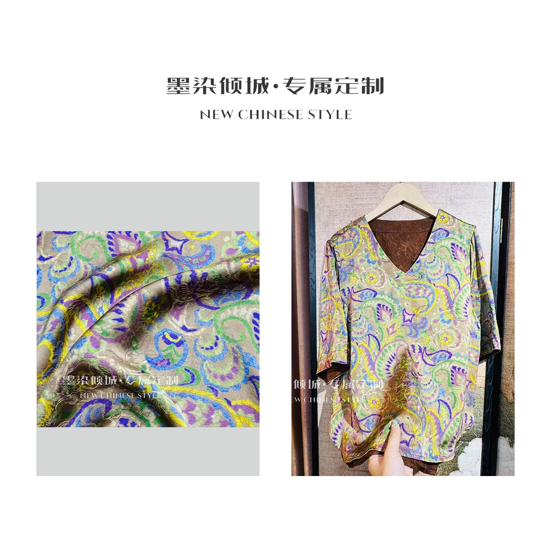灼灼华也·小衫-高定香云老料透孔花萝V领国风中袖小衫