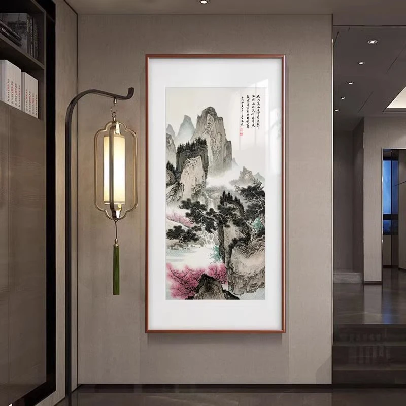 山水画玄关招财装饰字画画鸿运当头背景壁画国画办公室风景靠山挂