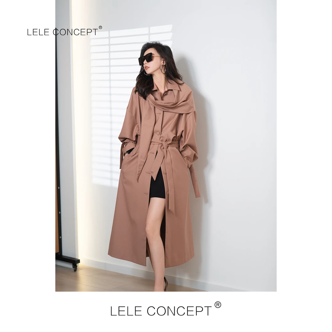 LELE CONCEPT |「夭夭」气质百搭休闲后开叉收腰围巾风衣Y0286