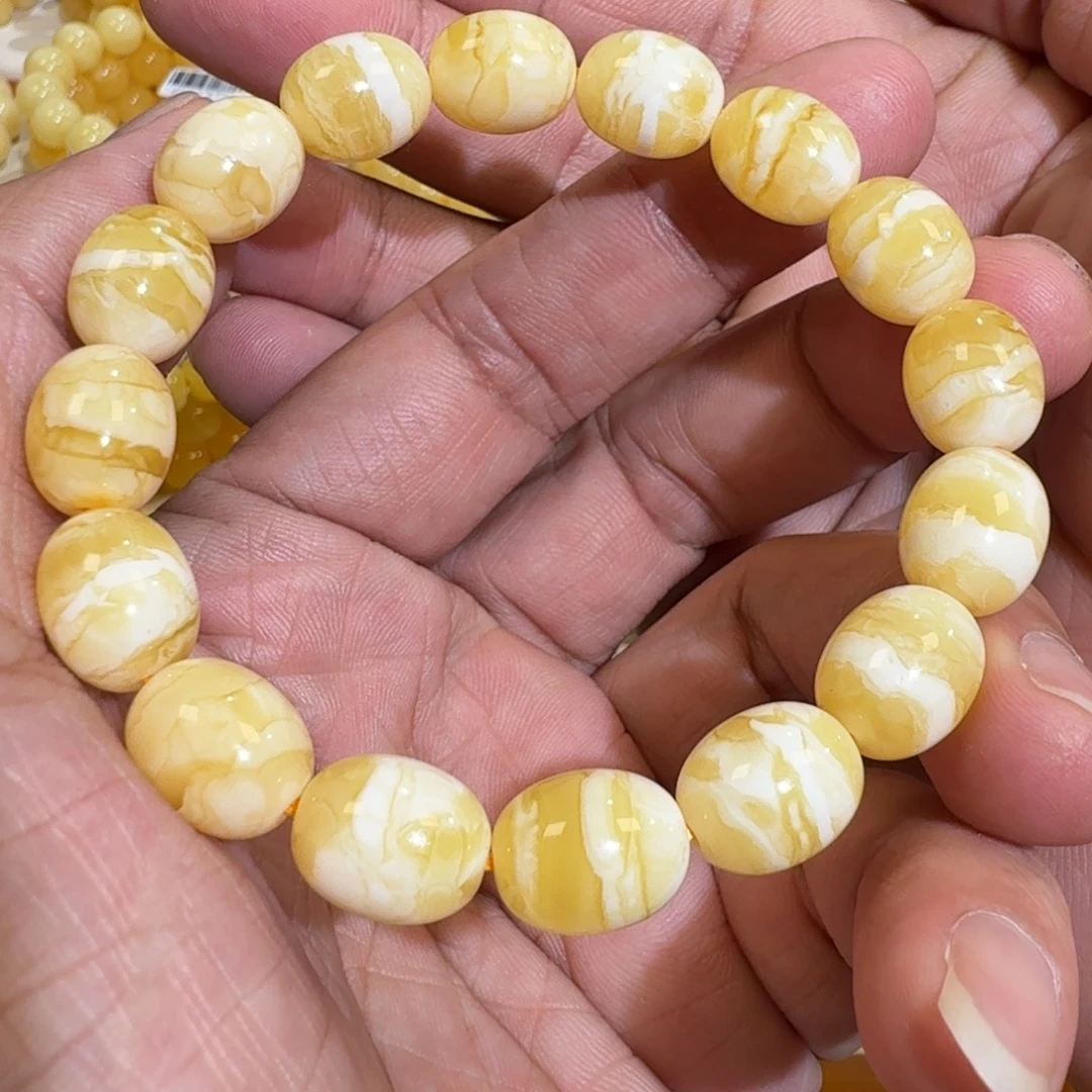 琥珀未镶嵌珠宝奇石10.2m同料枣珠一线天白蜡串12.73