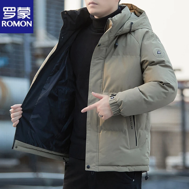 Romon/罗蒙冬季新款加厚棉服男士连帽时尚休闲防风保暖棉袄外套潮