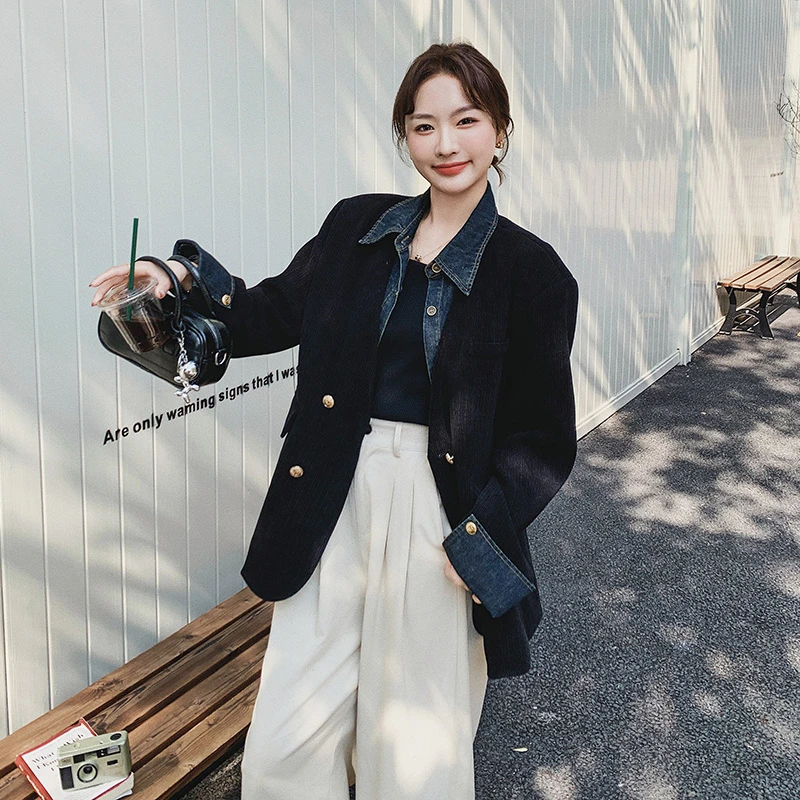韩版时髦百搭休闲牛仔气质短款西装外套女2025春秋新款小个子西服