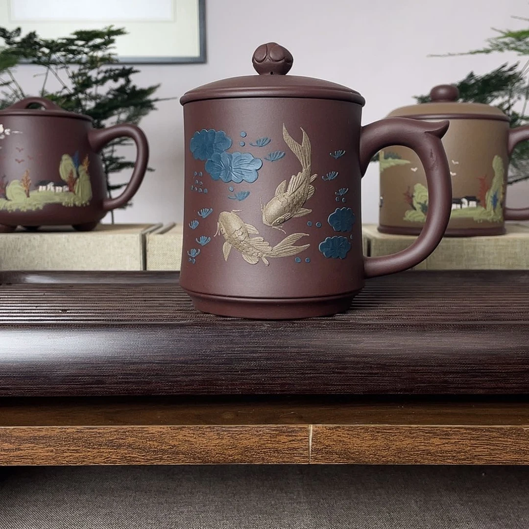 紫砂茶杯莲莲有余400cc