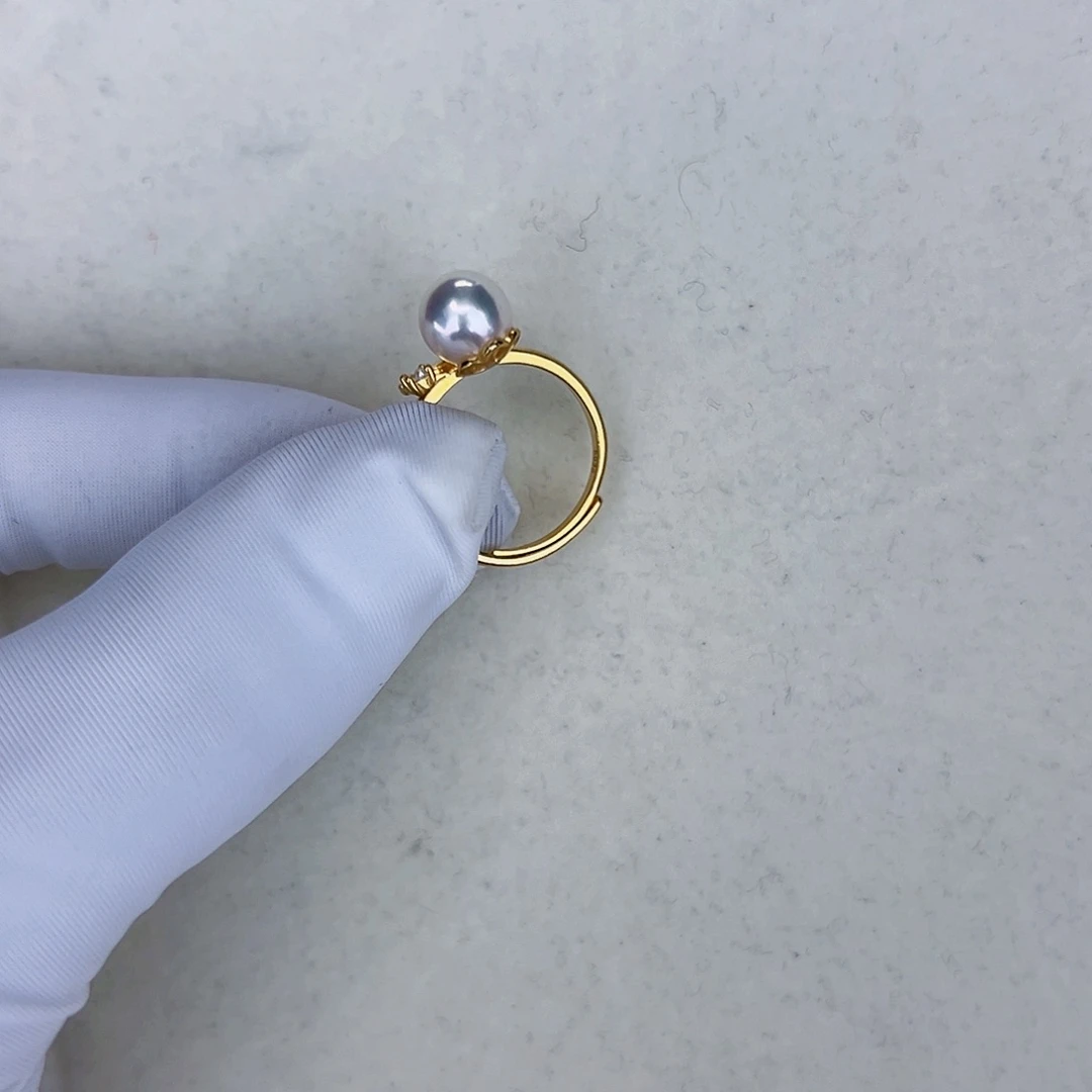 海水珍珠海水akoya设计款戒指7-8mm银S925镶嵌