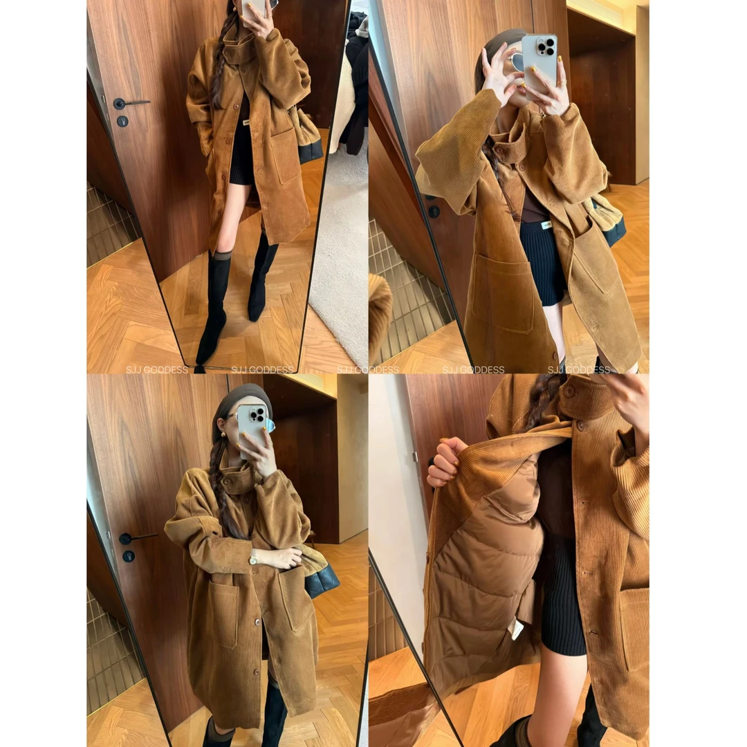 【娇娇私服定制】新款厚款宽松灯芯绒羽绒服外套大衣（衣长85）2637#