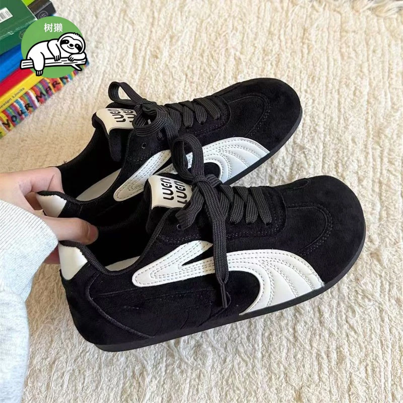 树獭潮牌~休闲德训鞋女2025年新款秋季黑色鞋子百搭透气女鞋轻便