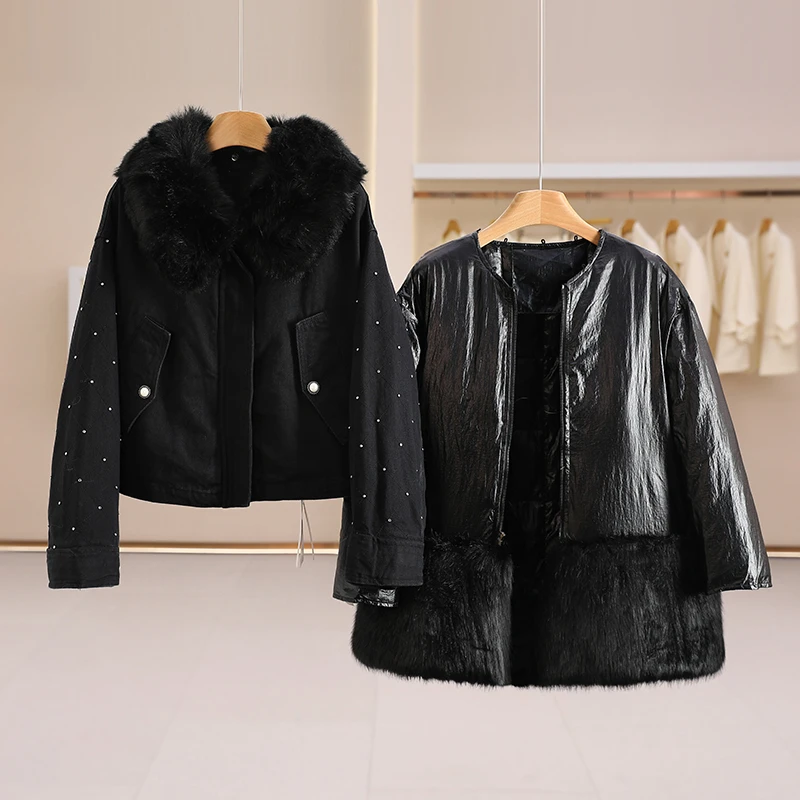 B4025-【桌】钉钻牛仔外套两件套派克羽绒服#ZZW38F009