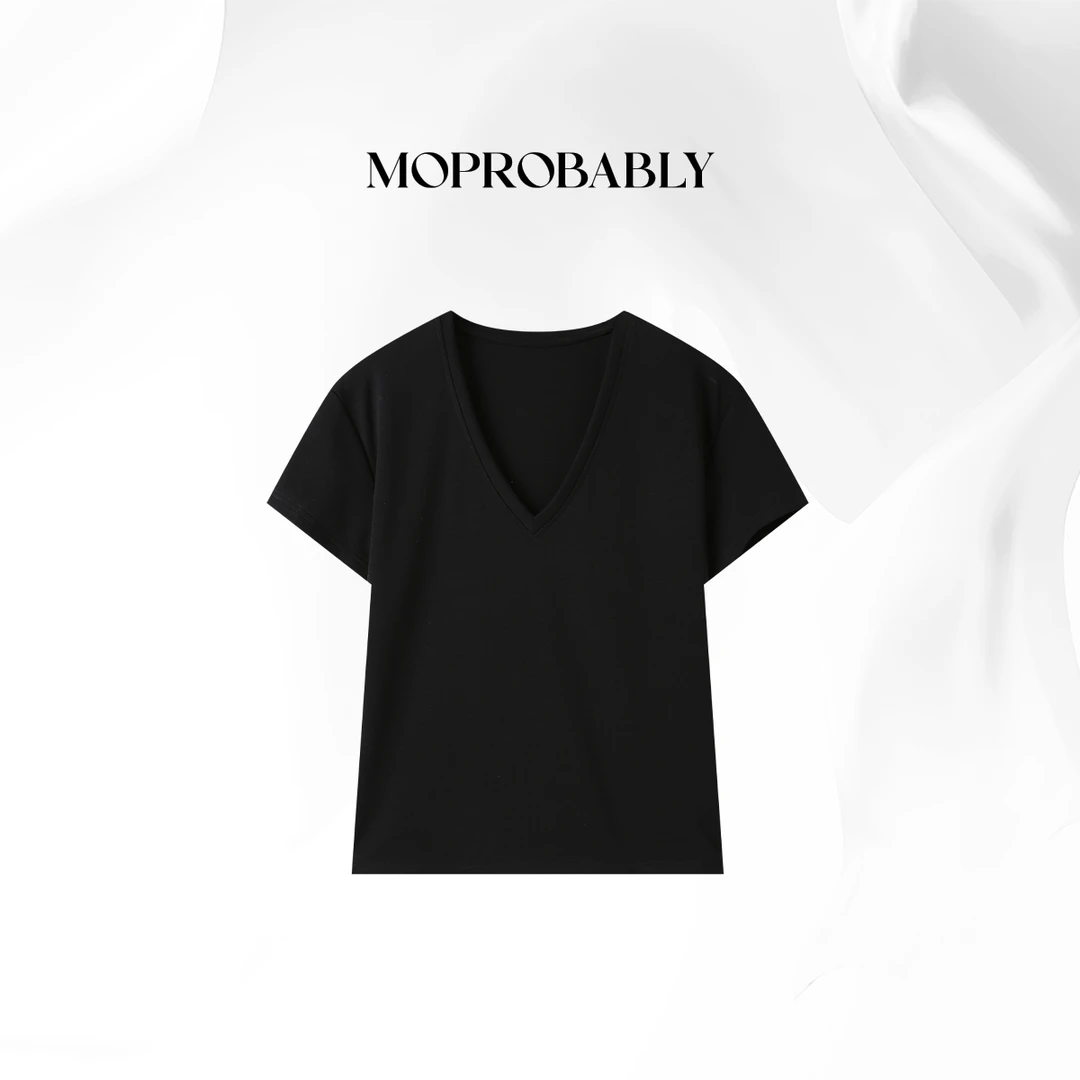 Moprobably贝贝「浅 V 闲夏」V领设计师短袖T恤B5247008