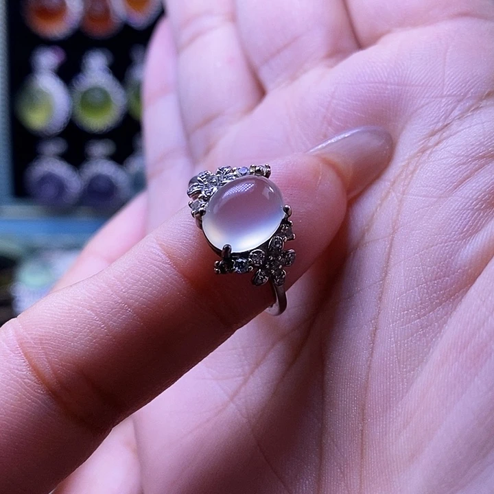 岫玉银S925镶嵌戒指戒指