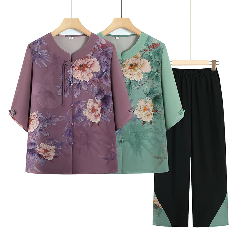 奶奶装夏季老年人衣服女套装中老年女妈妈装夏季新中式两件套薄款