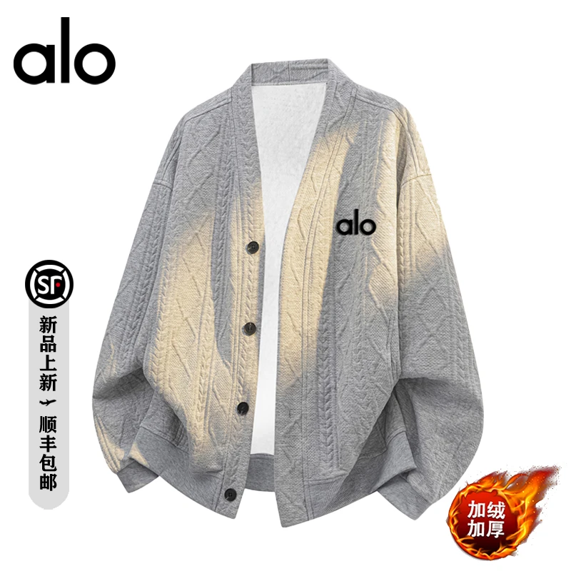 【官方奥特莱斯】alo潮牌 提花开衫卫衣男款春秋冬大码加绒休闲外套