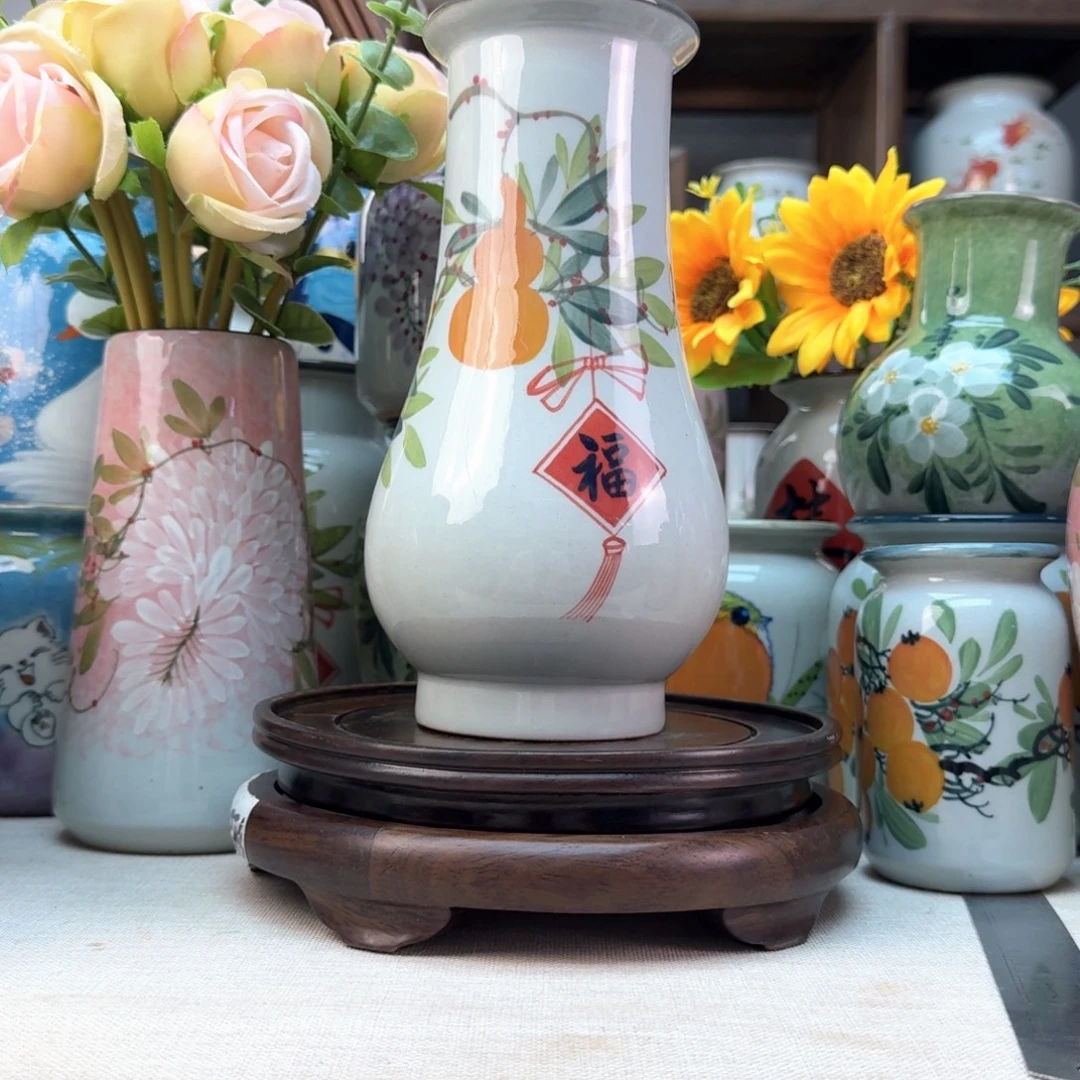 景德镇陶瓷手绘花瓶无孔