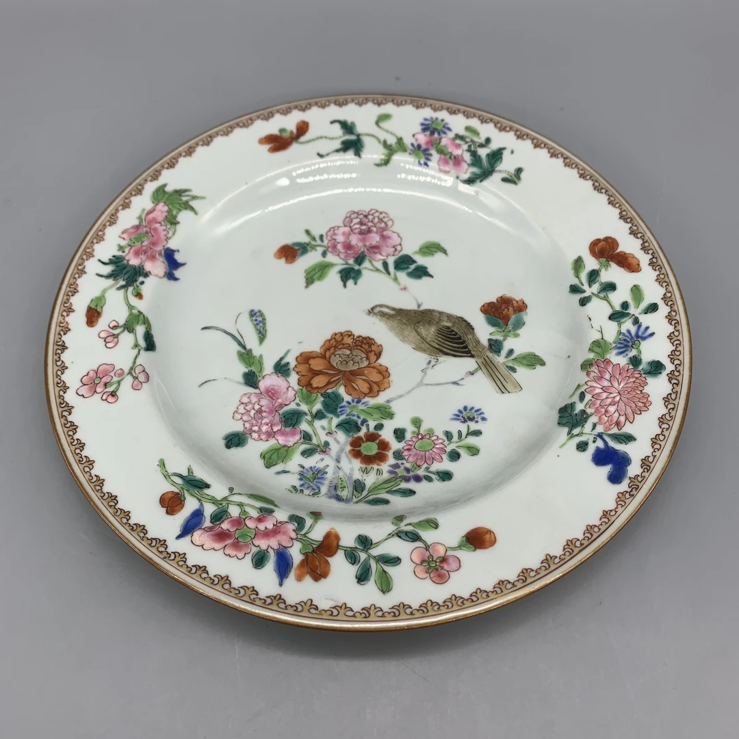 62512034*清雍正粉彩花鸟纹盘/瓷器六/江苏省文物总店/Y