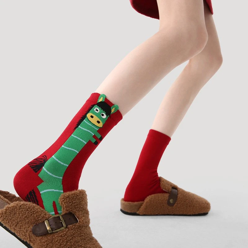 马年本命年袜子女秋冬季中筒袜2026新年礼物长筒棉袜
