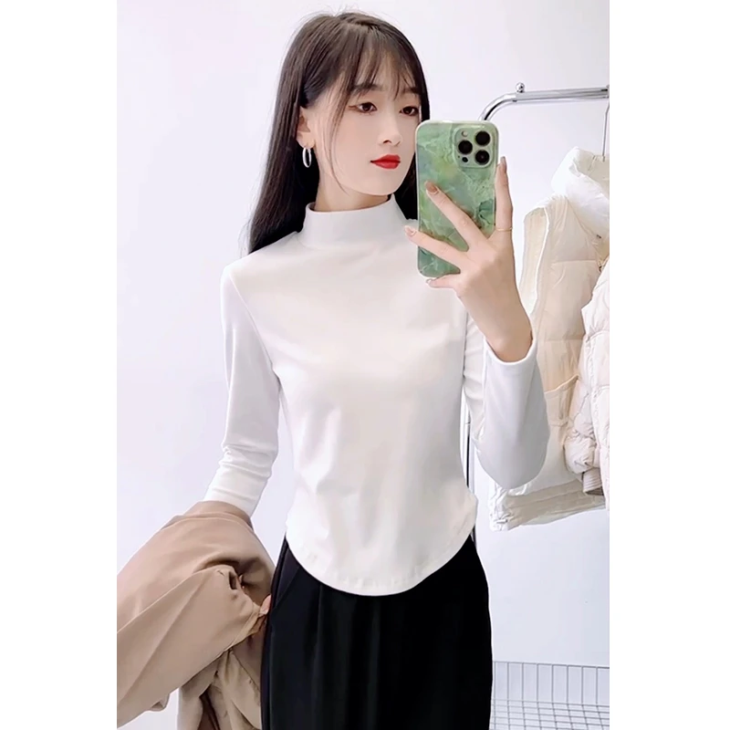 2025秋冬双面绒半高领打底衫女保暖显瘦加绒加厚百搭长袖内搭女