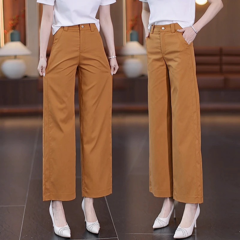 时尚休闲窄版阔腿裤女2025春秋新款潮流直筒宽松流行休闲百搭裤子