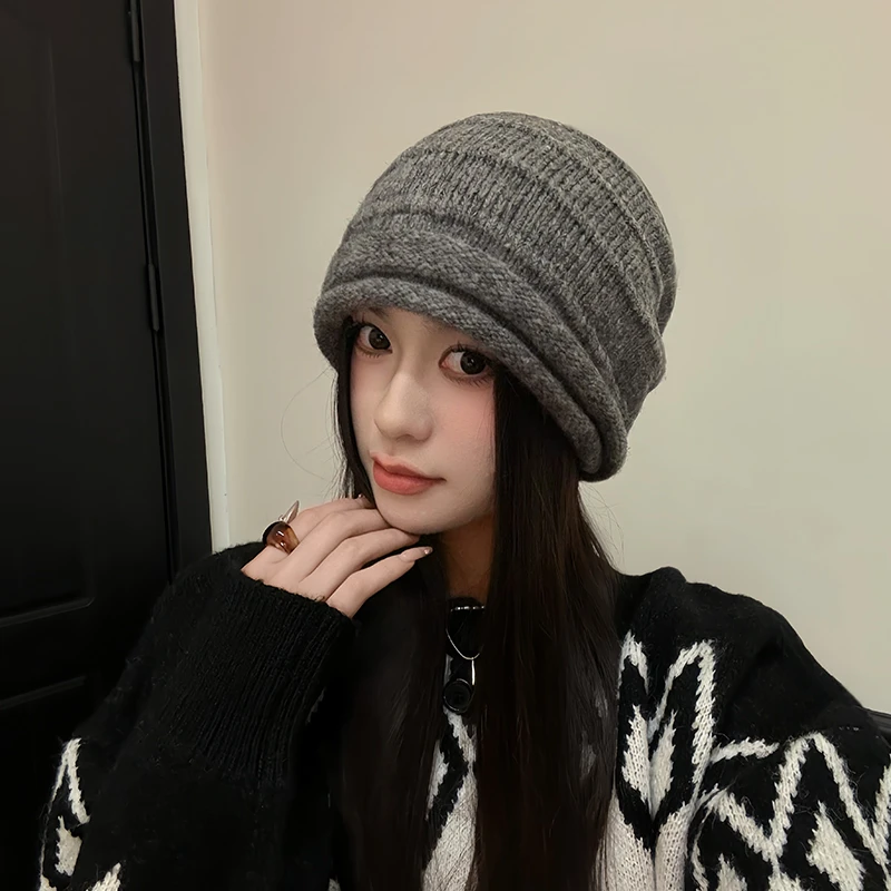 立体感软糯针织堆堆帽女秋冬2025新款保暖显脸小冷帽百搭纯色慵懒