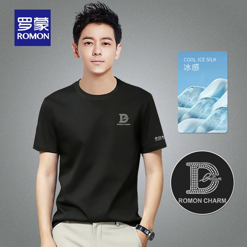 罗蒙男士圆领短袖T恤2025夏季新款休闲半袖时尚修身潮流透气上衣