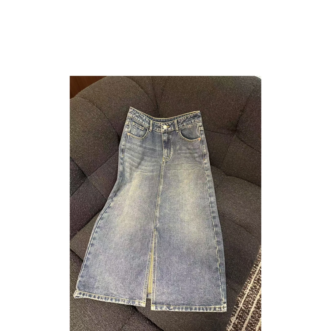 【mis金金】极简经典牛仔长半裙