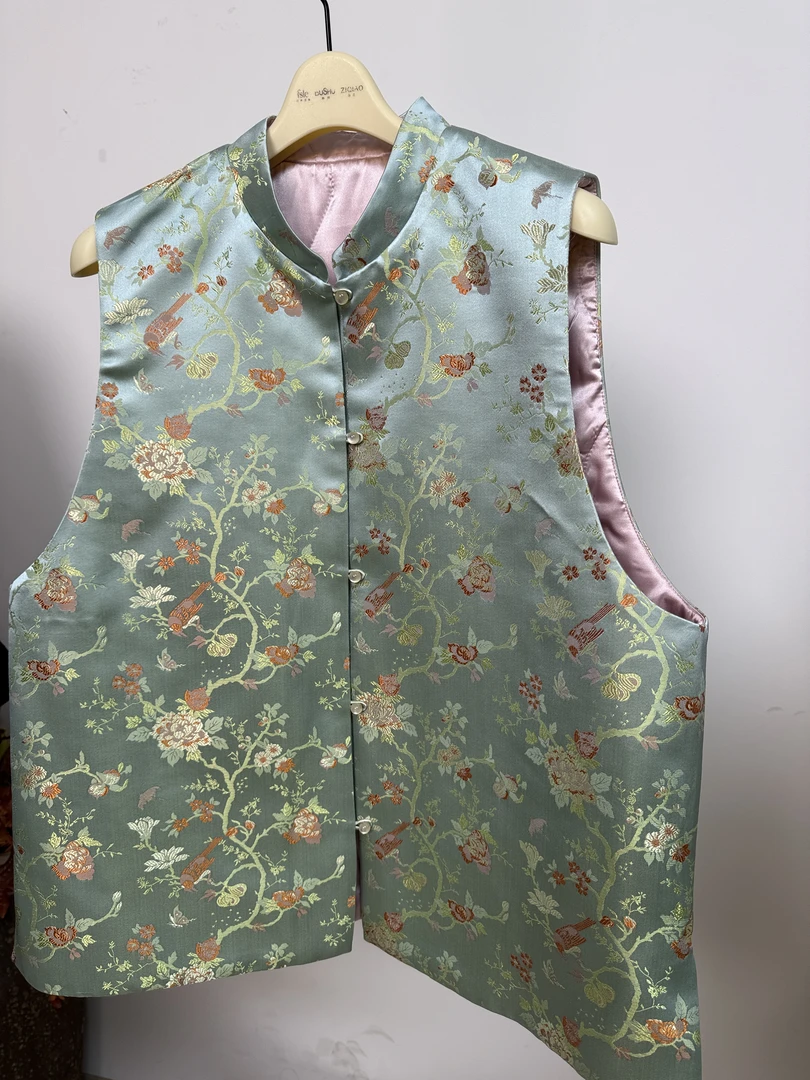 【福利款】大码100桑蚕丝织锦缎夹桑蚕丝絮片马夹