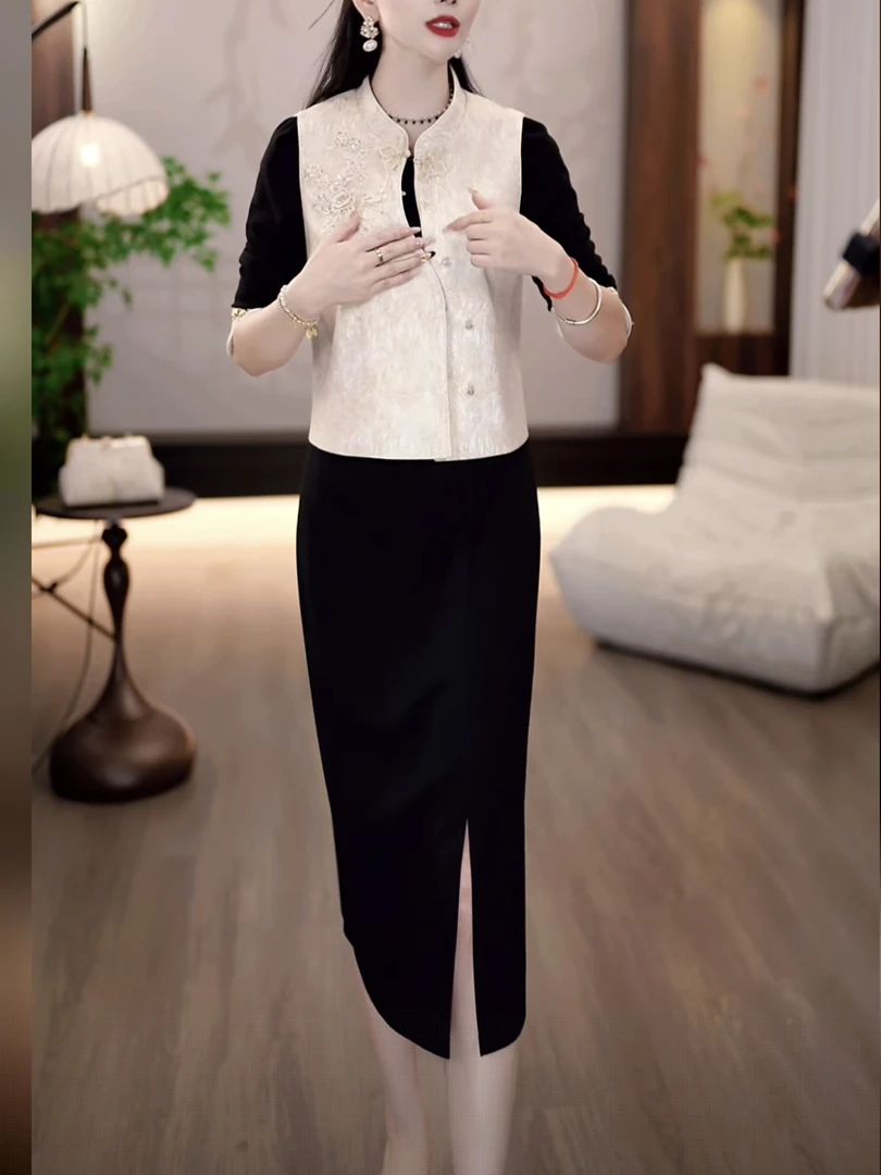 【马甲+连衣裙】2025早秋新款洋气时尚气质优雅两件套裙套装裙子