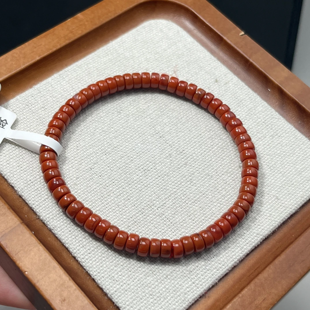 天然原矿瓦西南红精工药片归圆手串尺寸约5X2毫米AC0551